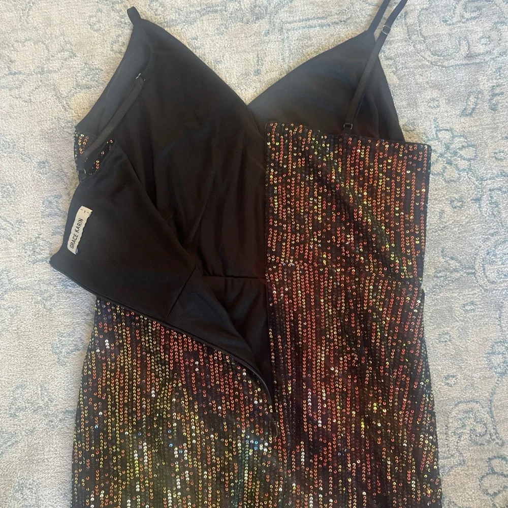 Grace Karin Multicolor Metallic Gold Sequin Mini Dress | Wrap Front | Size L - Picture 8 of 11